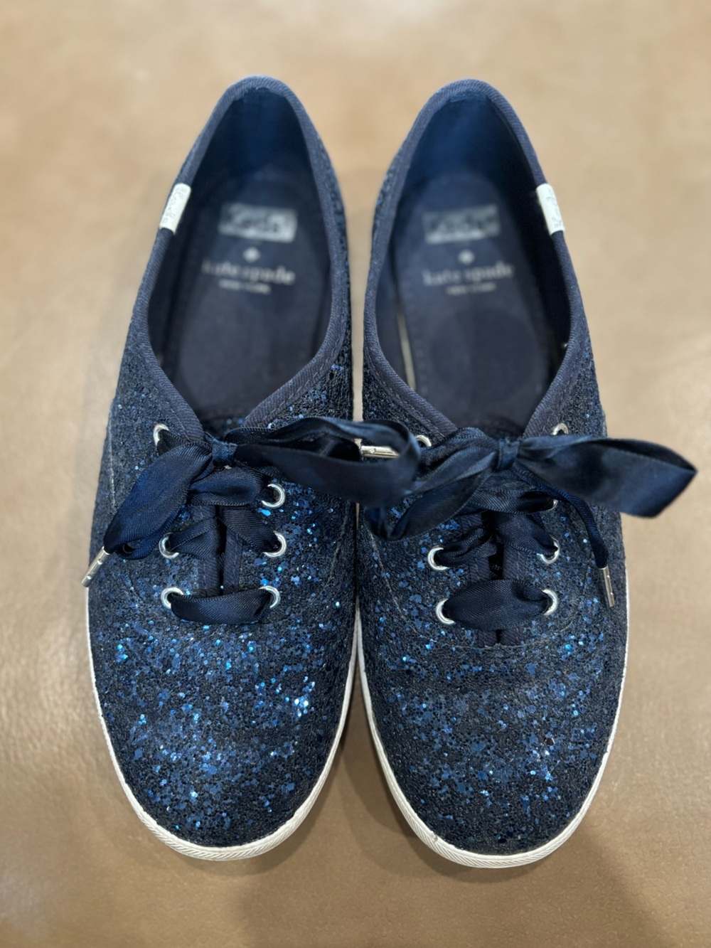 kate spade Navy Glitter bold Satin Ribbon Lace Sneakers - Picture 2 of 8